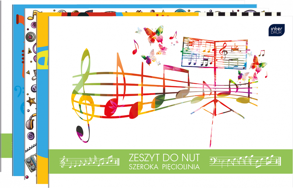 5x Zeszyt do nut w szerokie linie Interdruk, B5, 16 kartek, mix wzorów