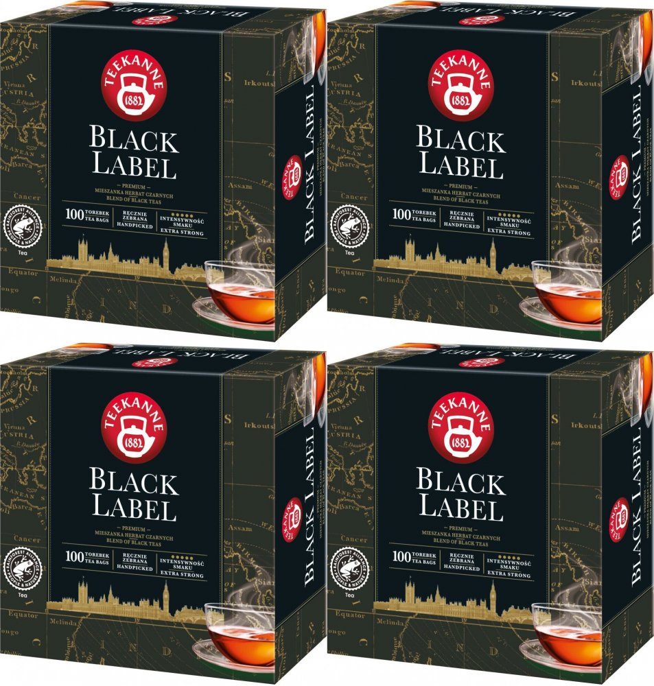 4x Herbata czarna w torebkach Teekanne Black Label, 100 sztuk x 2g