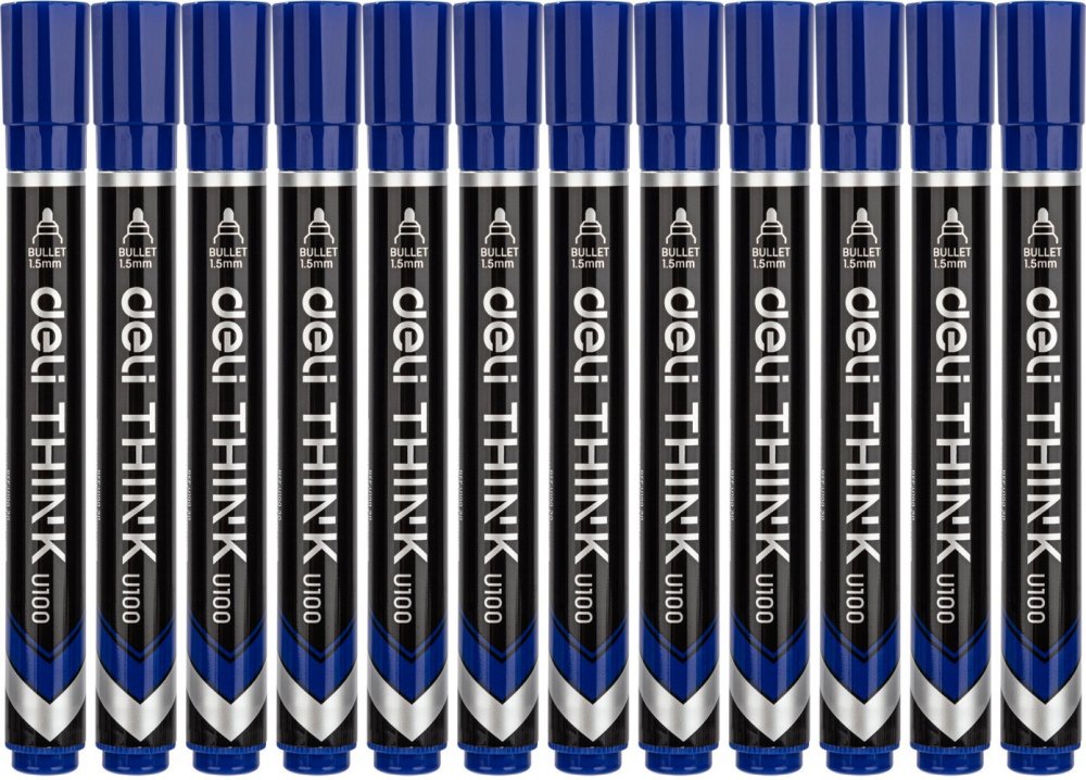 12x Marker permanentny Deli Think U100, okrągła, 1.5mm, niebieski
