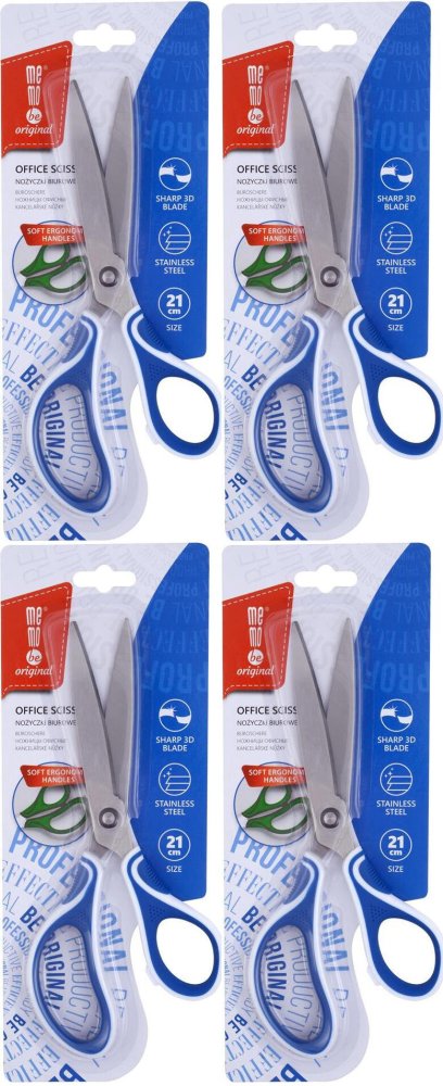 4x Nożyczki biurowe MemoBe, profilowane, ostrze 3D, 21cm,mix kolorów