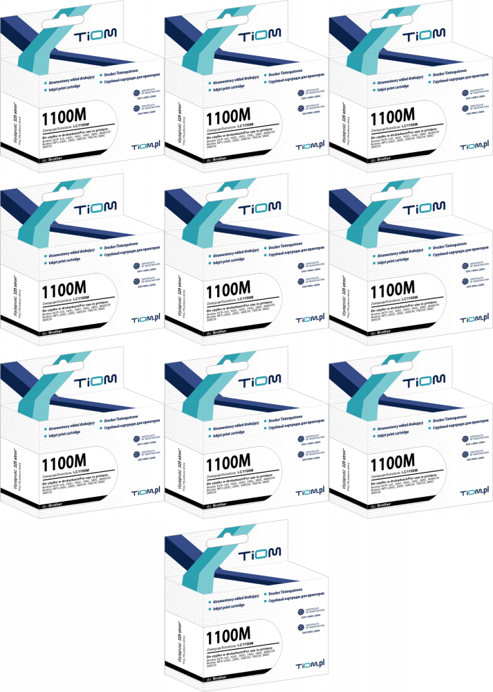 10x Tusz Tiom Ti-B1100/980M LC-1100 M (LC1100M), 325 stron, magenta (purpurowy)