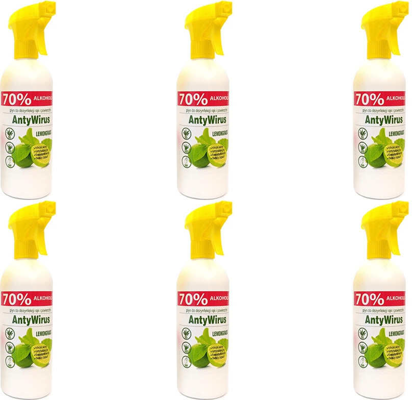 6x Płyn do dezynfekcji rąk Kala Lemongrass, 70% alk., 500ml