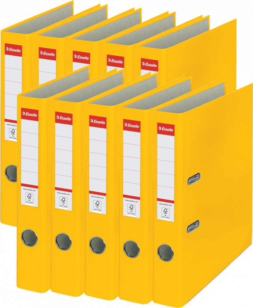 10x Segregator A4 Esselte, 50mm, do 350 kartek, ekonomiczny, żółty
