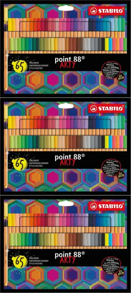 3x Cienkopis Stabilo Point 88 Arty 8865-21-20, 0.4mm, 65 sztuk, mix kolorów