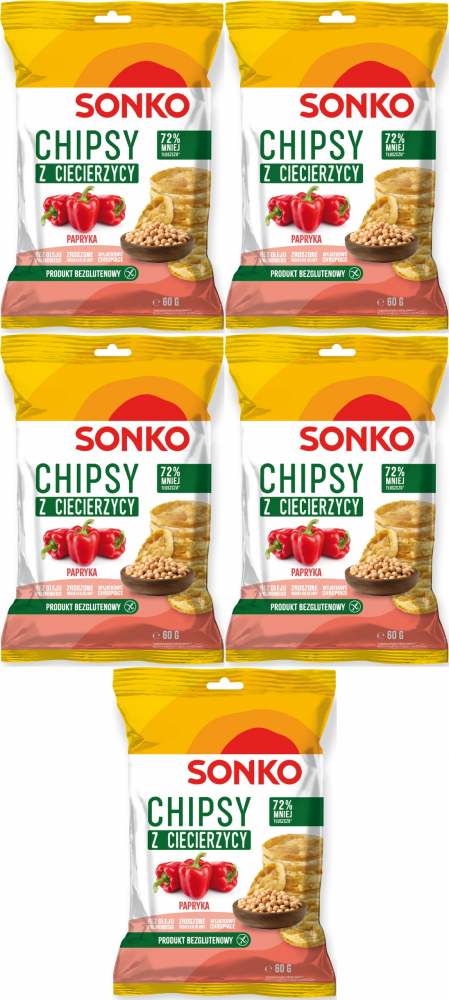 5x Chipsy z ciecierzycy Sonko, paprykowy, 60g