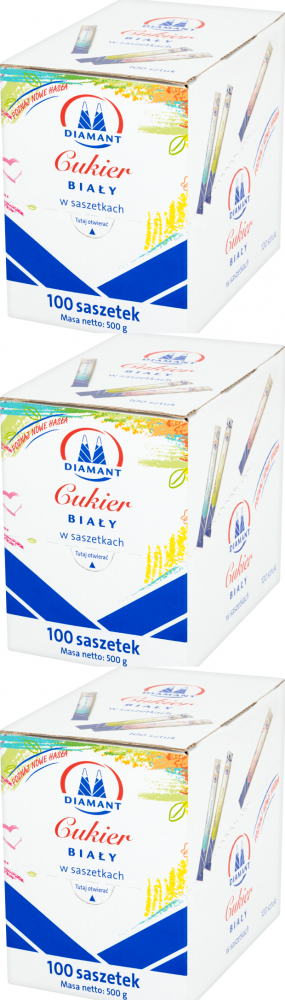 3x Cukier biały Diamant, w saszetkach, 100 sztuk, 100x5g