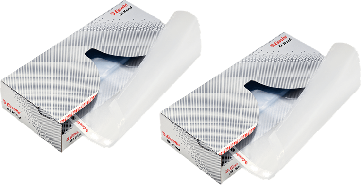 2x Koszulki groszkowe Esselte At Hand, w kartoniku - dyspenserze, A4, 43μm, 50 sztuk, transparentny