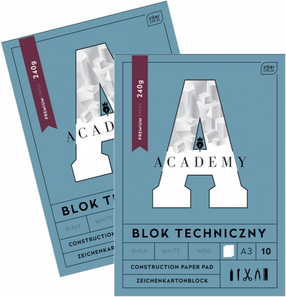 2x Blok techniczny Interdruk Academy, A3, 10 kartek, biały