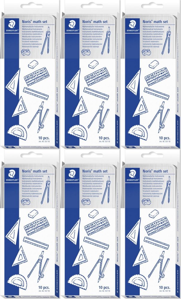 6x Zestaw geometryczny Staedtler S-557-10, w metalowym etui, 10 elementów