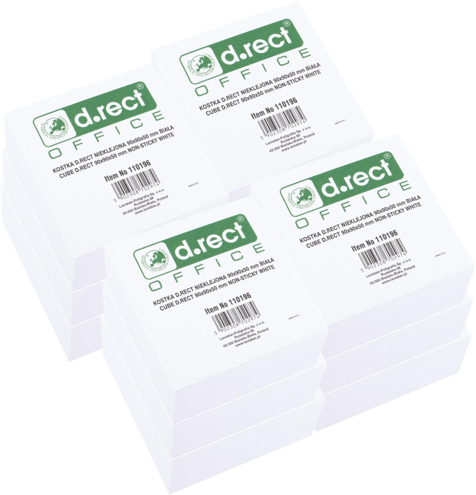 12x Karteczki do notatek D.Rect, nieklejone, 90x90x50mm, biały