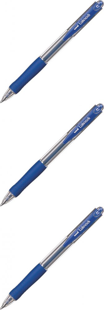 3x Długopis automatyczny Uni, Laknock SN-100, 0.3mm, niebieski