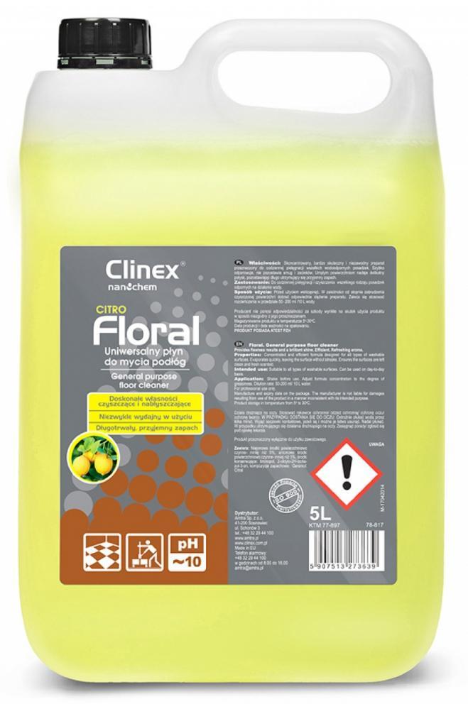Uniwersalny płyn do mycia podłóg Clinex Floral Citro, cytrynowy, 5l