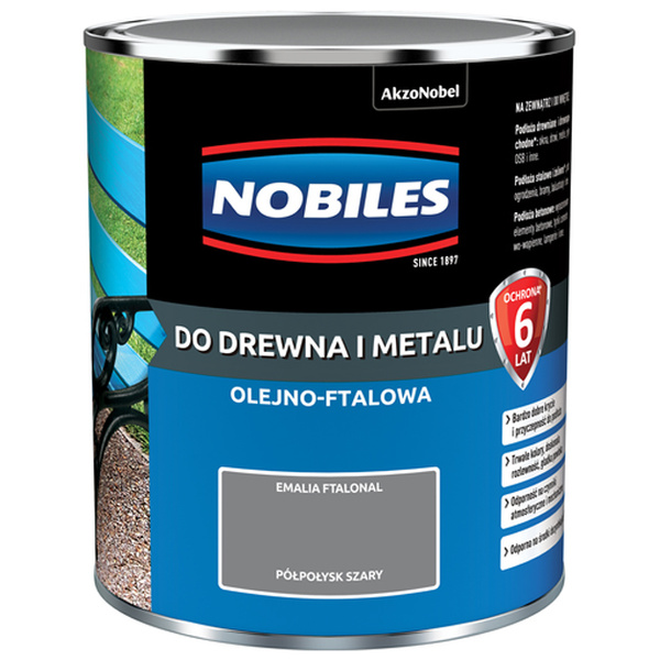 Farba ftalowa do drewna i metalu Ftalonal 0,7L Szary Półpołysk Nobiles