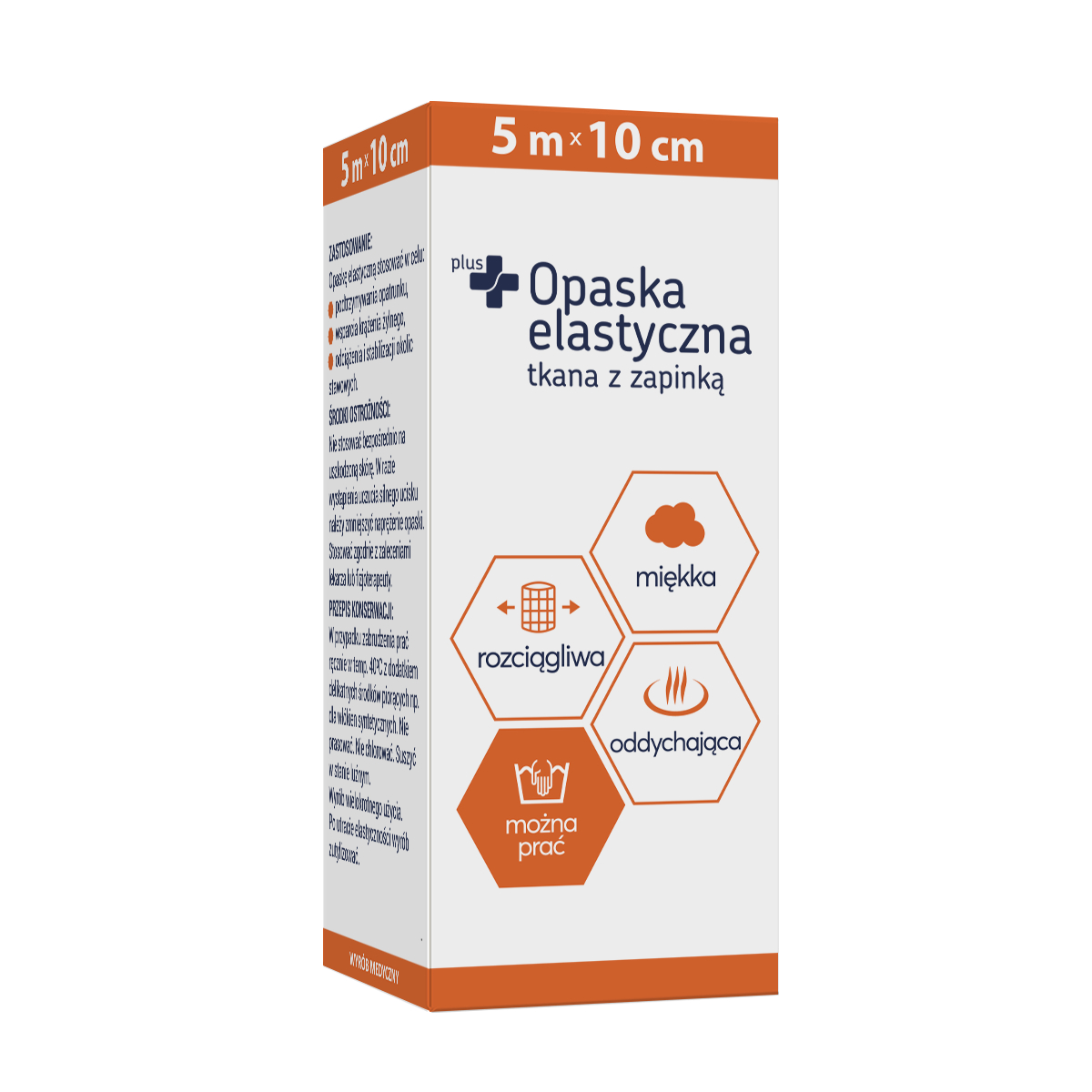 Zdrowe korzyści - plus+, opaska elastyczna tkana z zapinką, 5 m x 10 cm, 1 sztuka