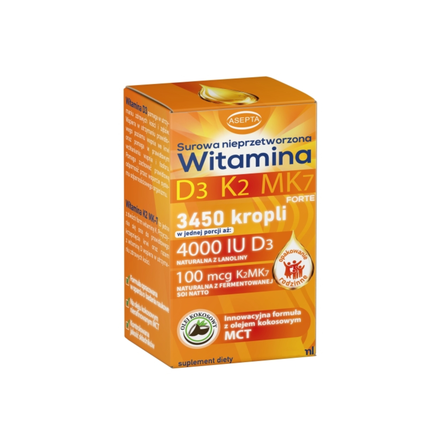 Asepta, witamina d3 k2 mk7 krople, 30 ml