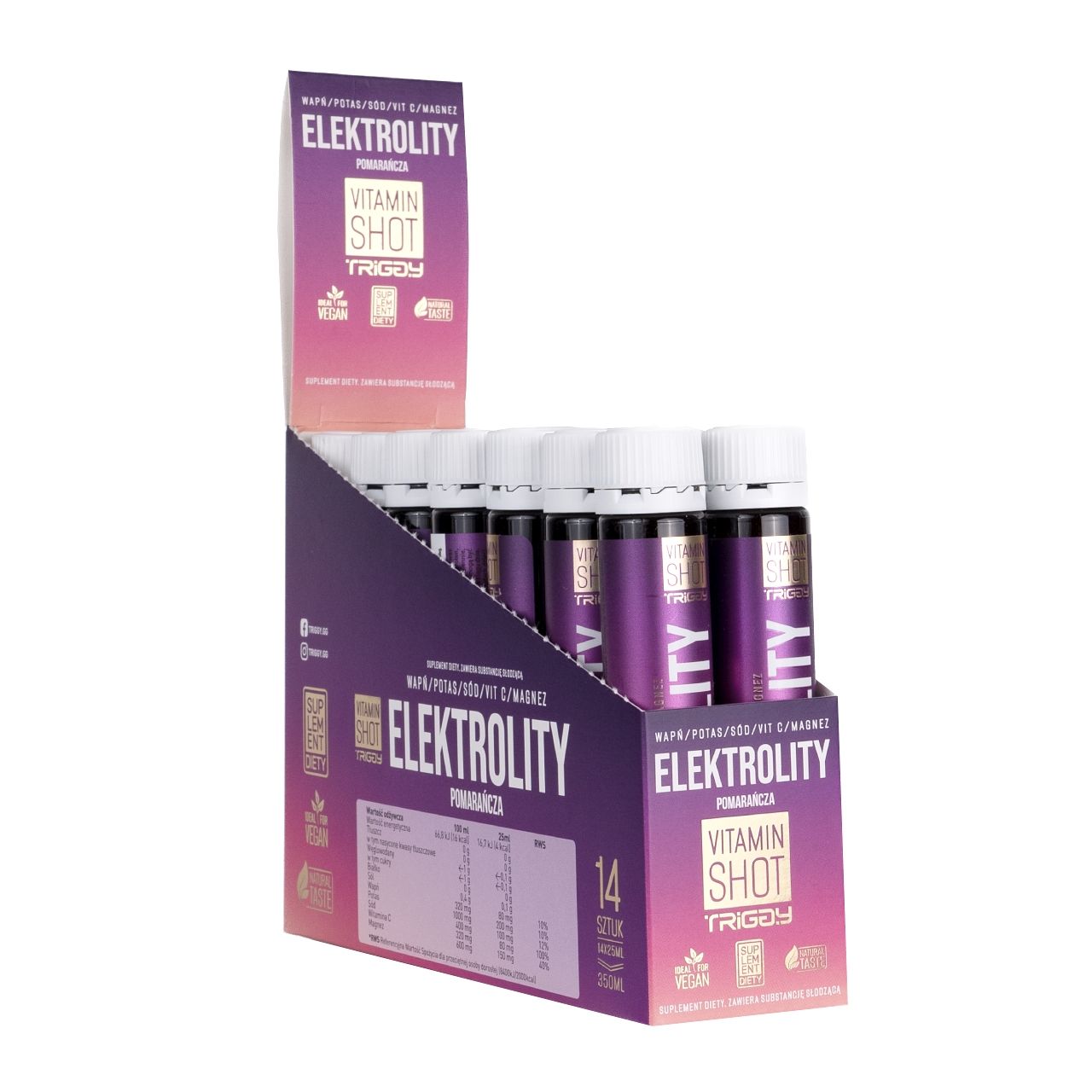 Zestaw: 14 x triggy vitamin shot elektrolity, smak pomarańczy, 25 ml