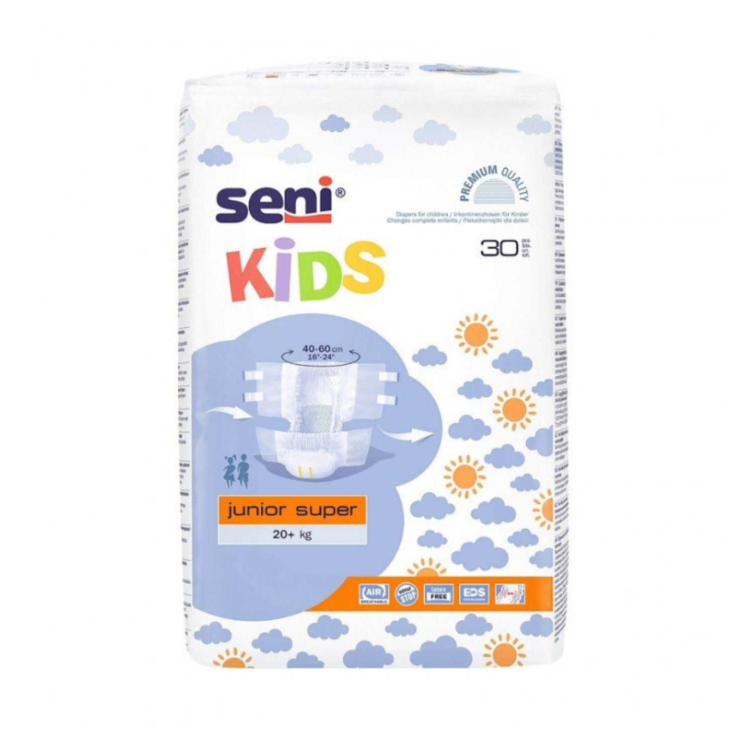 Seni kids - pieluchomajtki na rzepy dla dzieci, junior super, 20+kg, 30 sztuk