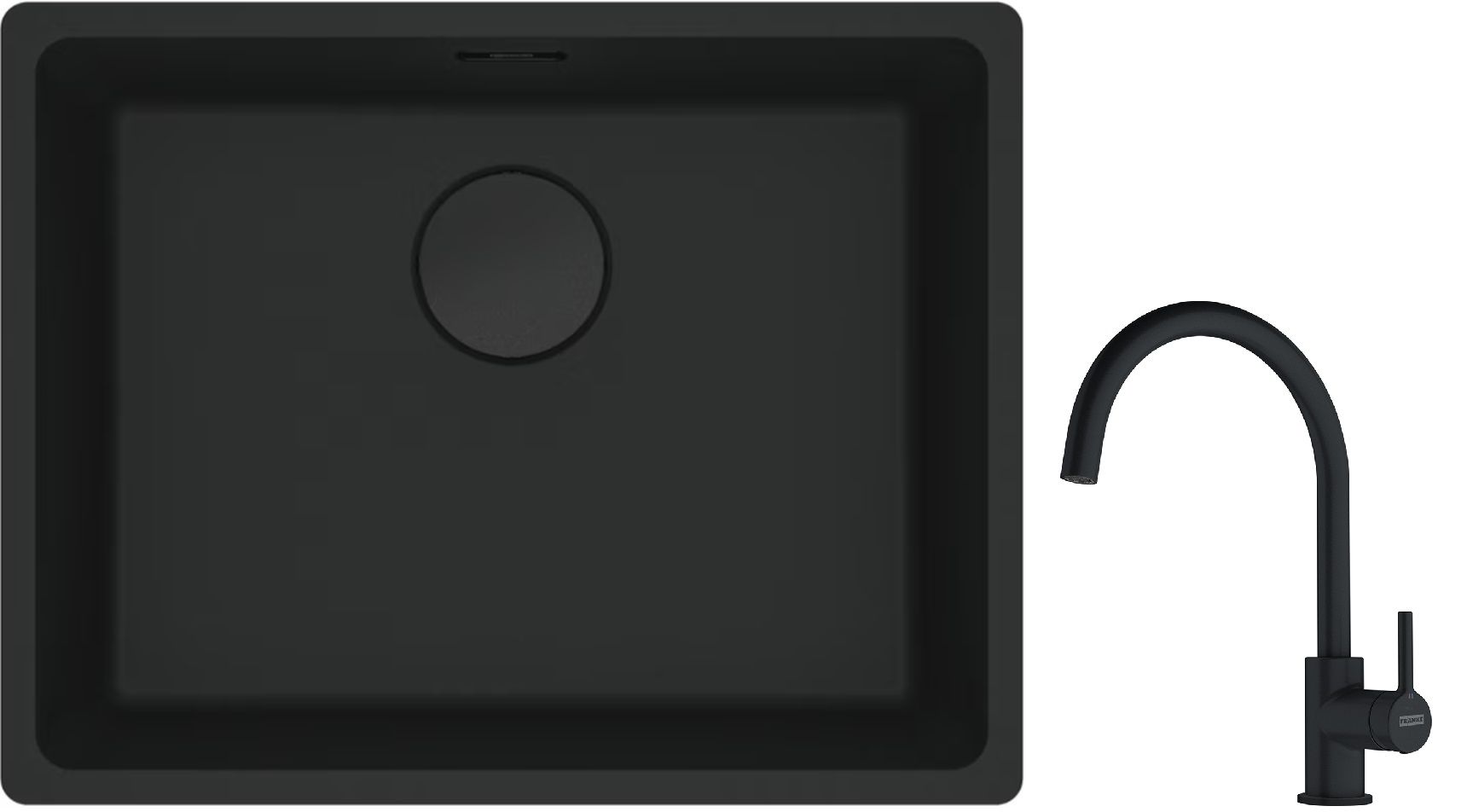 Franke Maris MRG 110-52 zlewozmywak 52x40 cm Fragranite czarny mat z baterią kuchenną Lina czarny mat (1250697759, 1150626019)