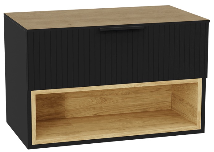 Zestaw Excellent Tuto 2.0 szafka 80 cm podumywalkowa wisząca z blatem czarny-dąb MLEX.2171.K.80.03BL.BKBK