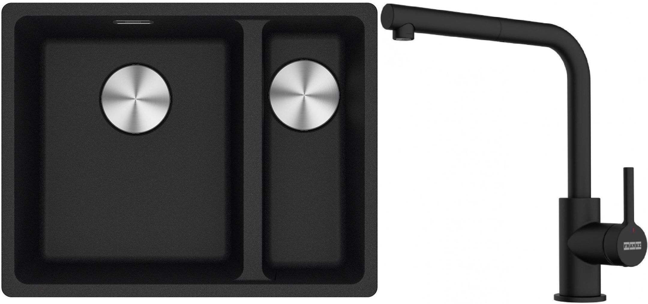 Franke Maris MRG 160-34-15SBR zlewozmywak 52x40 cm Fragranite onyx z baterią kuchenną Lina czarny mat (1250687265, 1150712435)