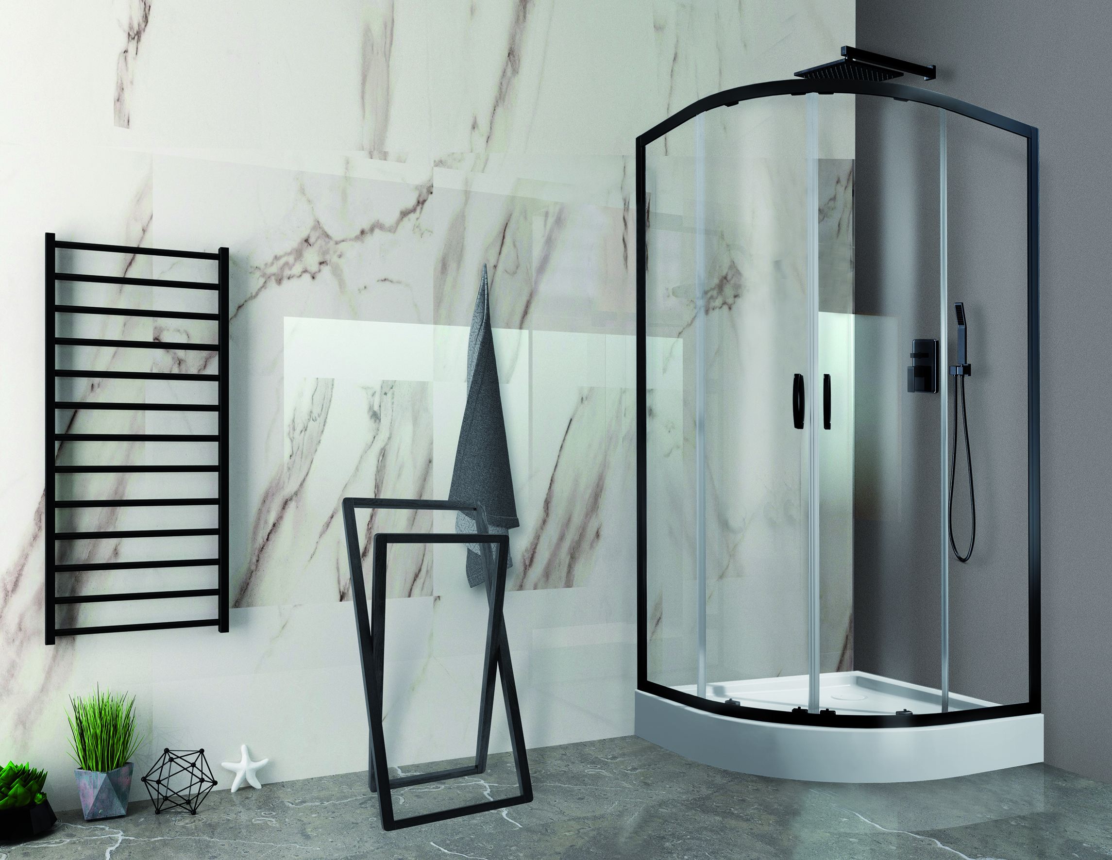 Sanplast Fris kabina z brodzikiem 90x90 cm półokrągła czarny mat/szkło przezroczyste 602-331-1260-59-400