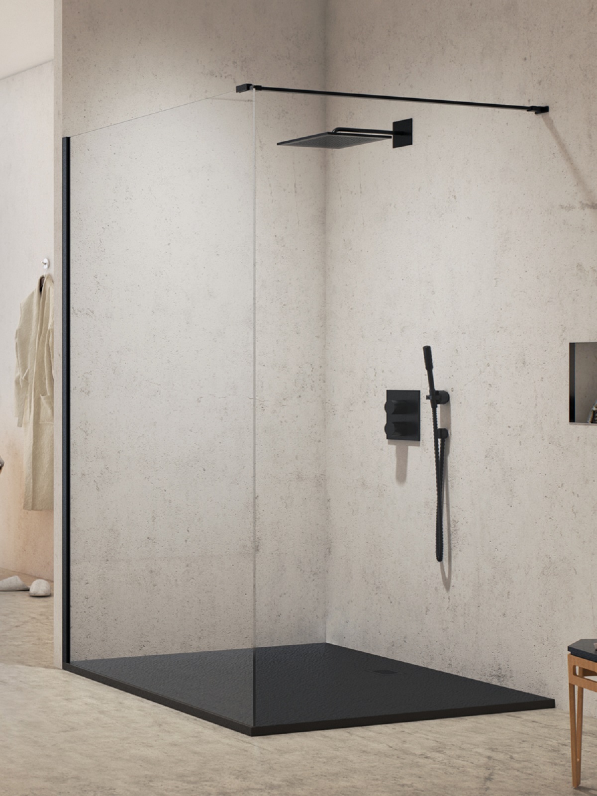 New Trendy New Modus Black ścianka prysznicowa walk-in 150 cm czarny mat/szkło przezroczyste EXK-5543