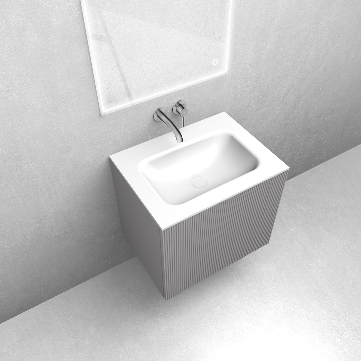 Zestaw Oltens Lun szafka podumywalkowa 60 cm z umywalką Kalla LavaForm kaszmir/biały połysk 68770900