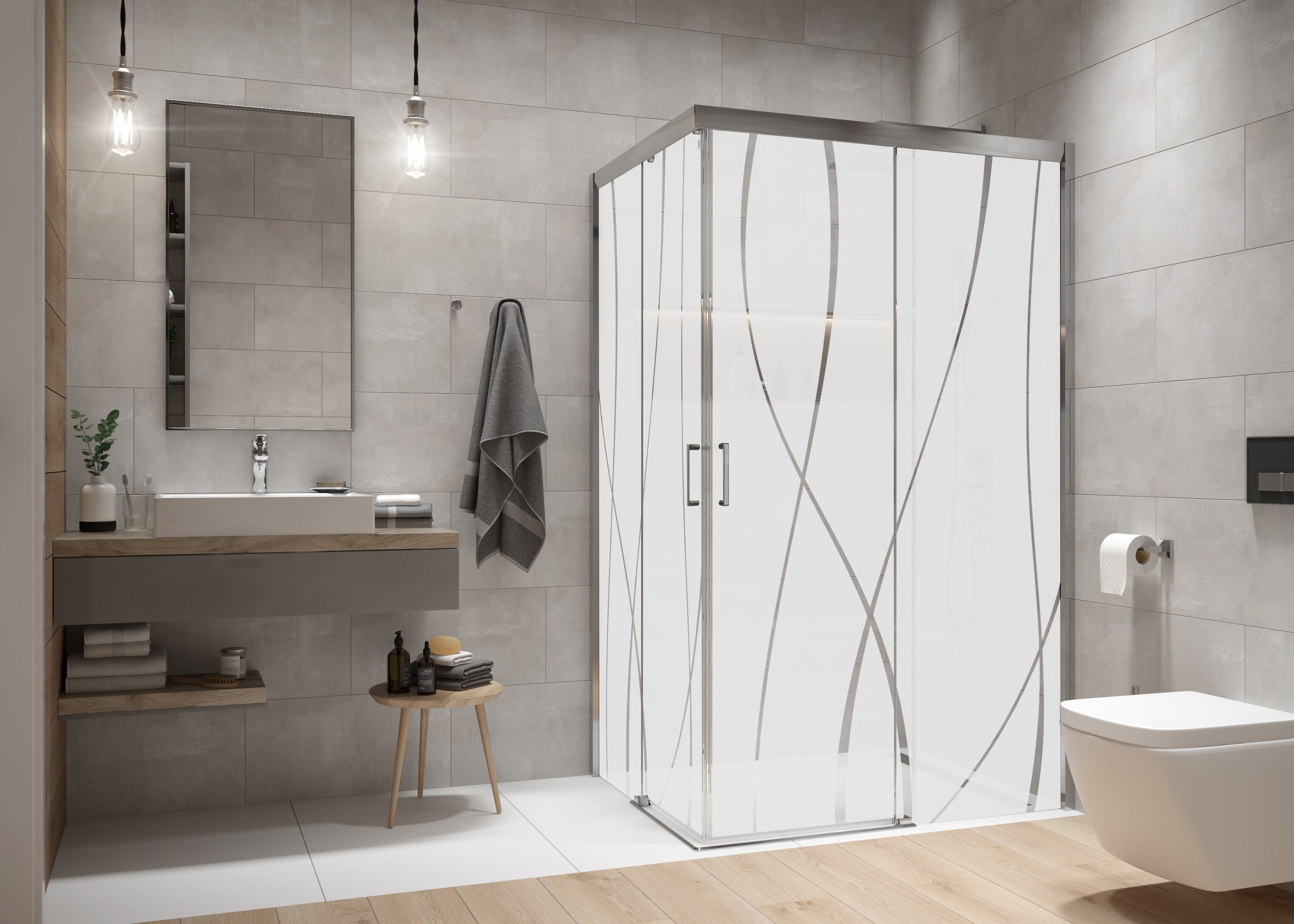 Sanplast Free Zone kabina prysznicowa 100x90 cm prostokątna srebrny połysk/szkło ze wzorem 600-271-3720-38-231