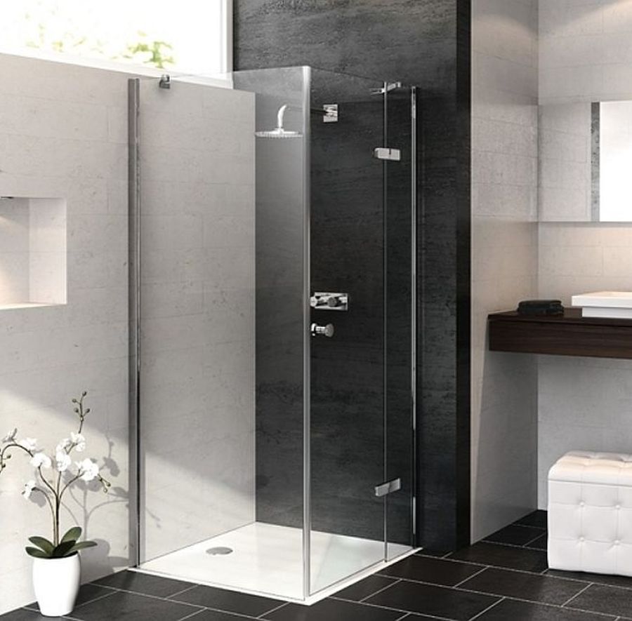 Hüppe Enjoy pure 4-kąt ścianka prysznicowa 75 cm częściowo w ramie srebrny połysk/szkło przezroczyste Anti-Plaque 4T1602.092.322