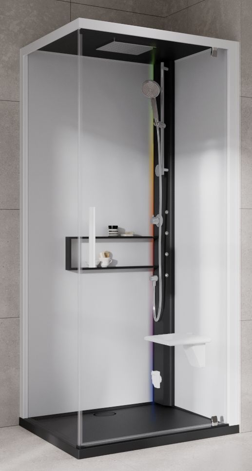 Novellini Glax 2 2.0 G+F kabina z hydromasażem 90 cm kwadratowa prawa parowa z brodzikiem czarna G22GF90DM5-1HU