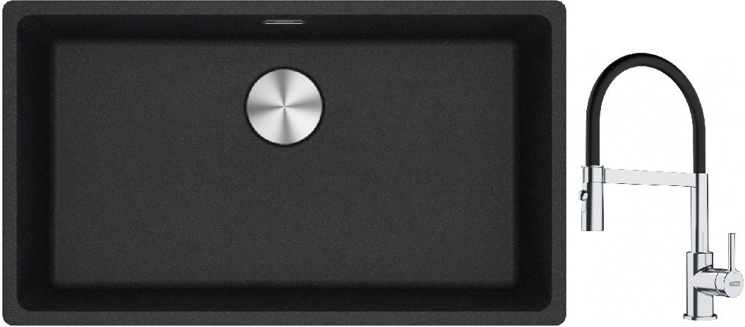 Franke Maris MRG 110-72 zlewozmywak 72x40 cm Fragranite onyx z baterią kuchenną Lina chrom/czarny (1250687261, 1150626085)