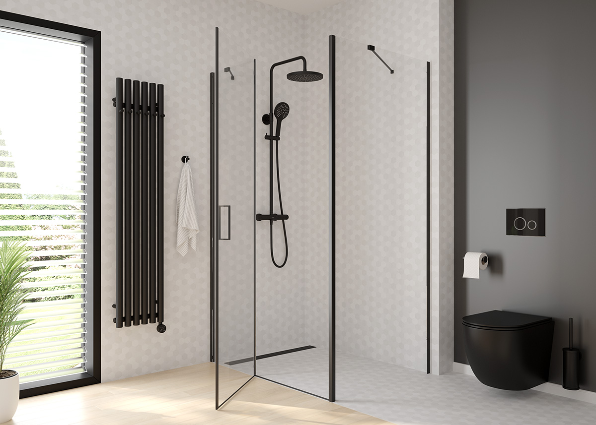 Oltens Verdal kabina prysznicowa 80x100 cm prostokątna drzwi ze ścianką czarny mat/szkło przezroczyste 20206300 - Wysyłka w 24h