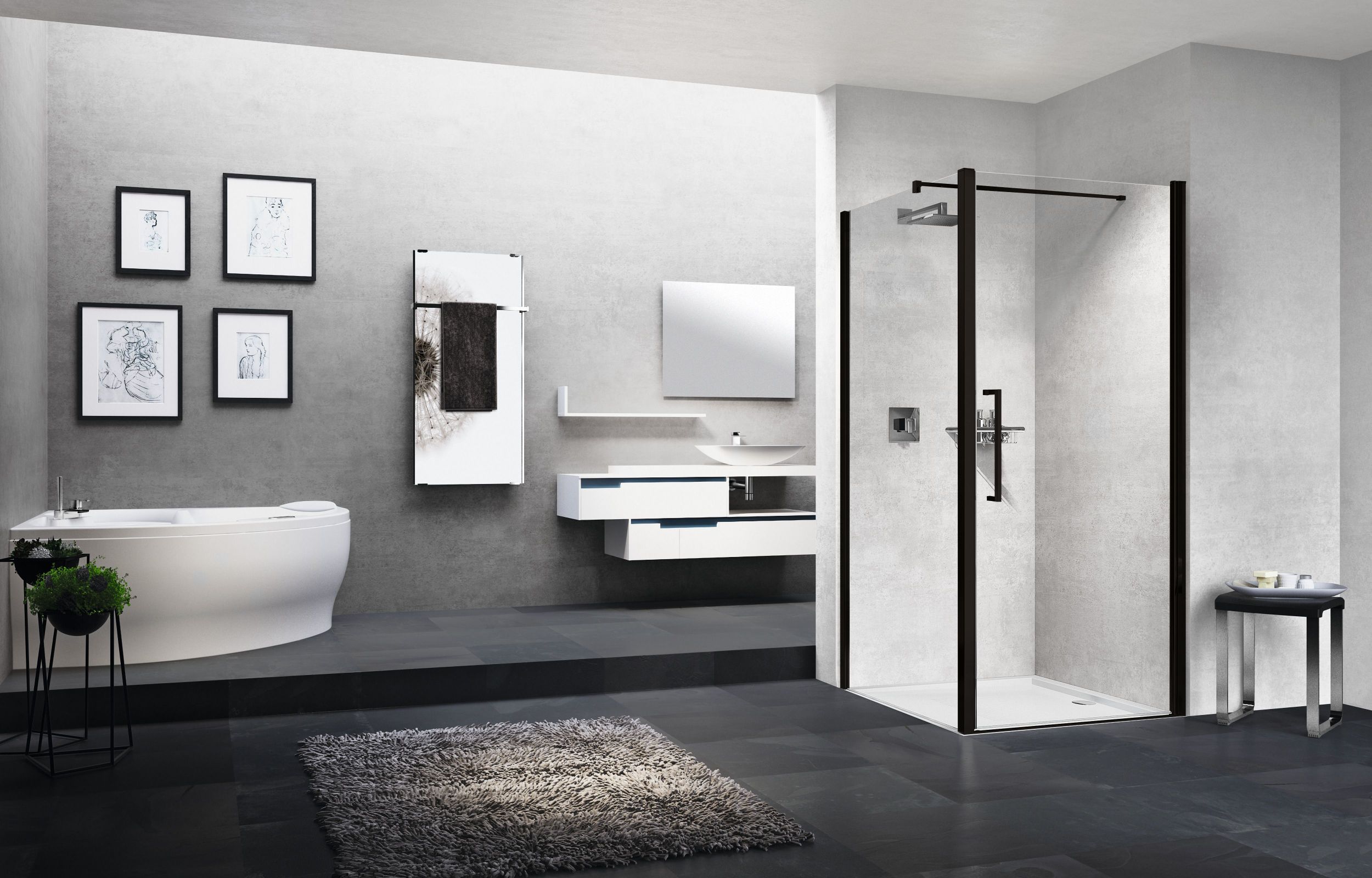 Novellini Young 2.0 F1B ścianka prysznicowa 79 cm boczna czarna/szkło przezroczyste Y2F1B79-1H