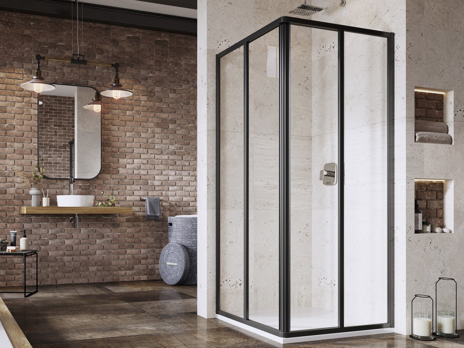 Ravak Supernova SRV2-90 S drzwi prysznicowe 90 cm przesuwne częściowe 1/2 czarny mat/szkło przezroczyste 14V703O2Z1