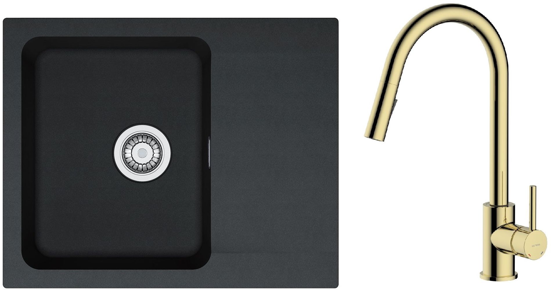 Zestaw Franke Orion OID 611-62 zlewozmywak 62x50 cm z baterią kuchenną Oltens Litla onyx/złoty połysk (1140286441, 35204800) - Wysyłka w 24h