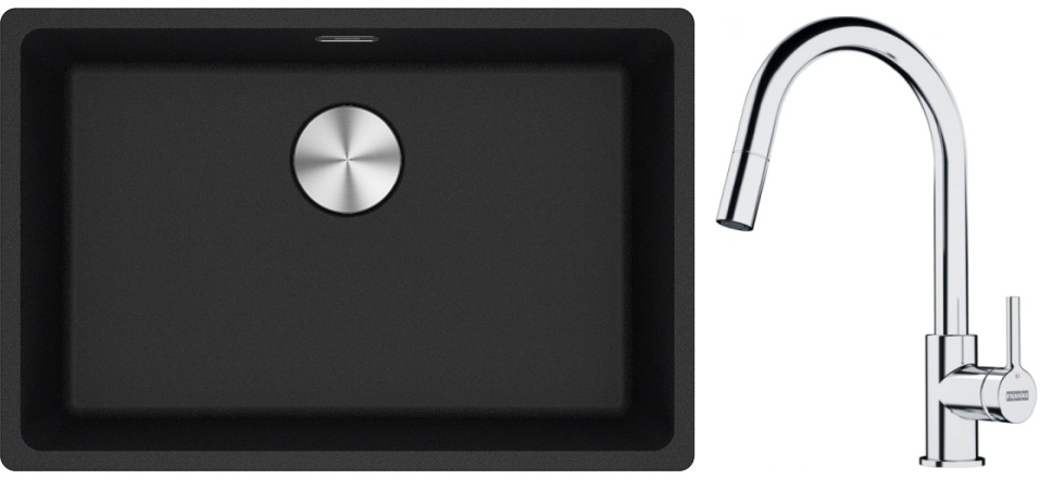 Franke Maris MRG 110-62 zlewozmywak 62x40 cm Fragranite onyx z baterią kuchenną Lina chrom (1250687257, 1150693229)