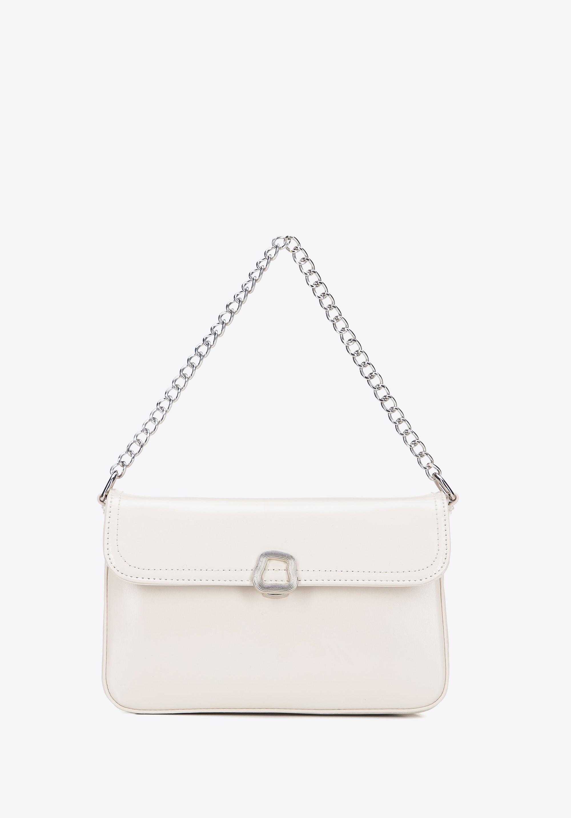 Damska listonoszka z imitacji skóry z łańcuszkiem kremowa