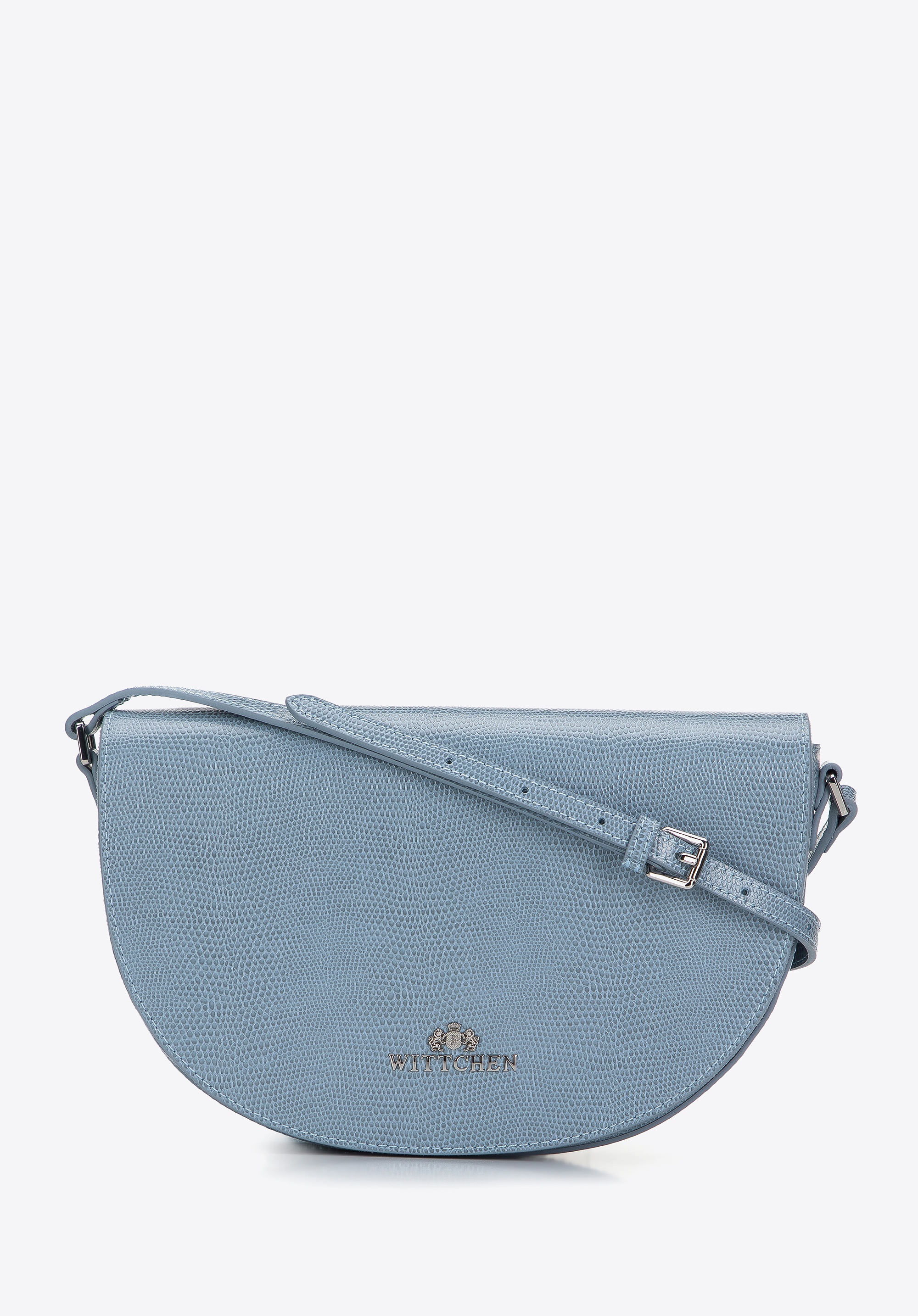 Damska saddle bag ze skóry o fakturze lizard jasnoniebieska