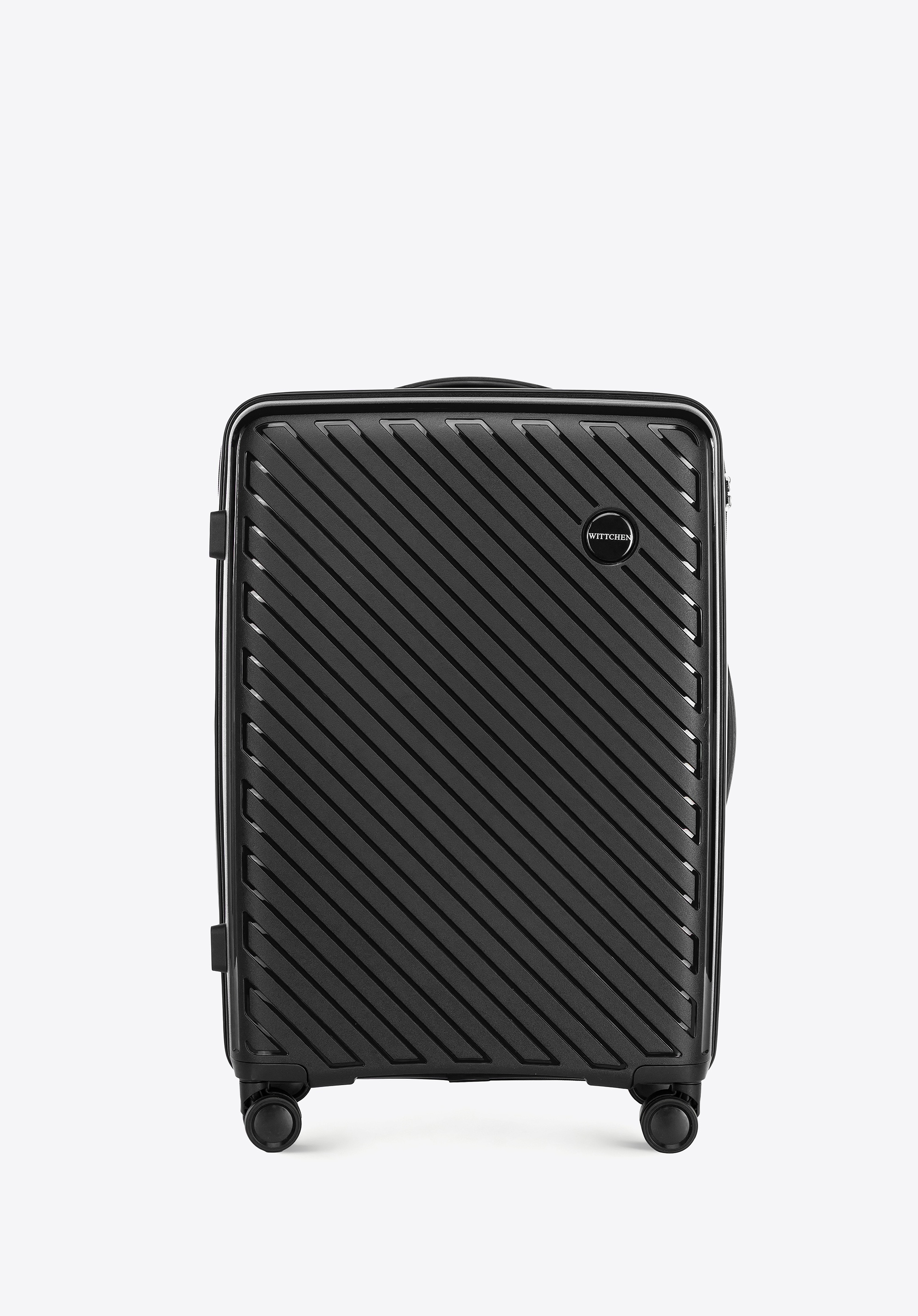 Średnia walizka z polipropylenu w tłoczone paski czarna
