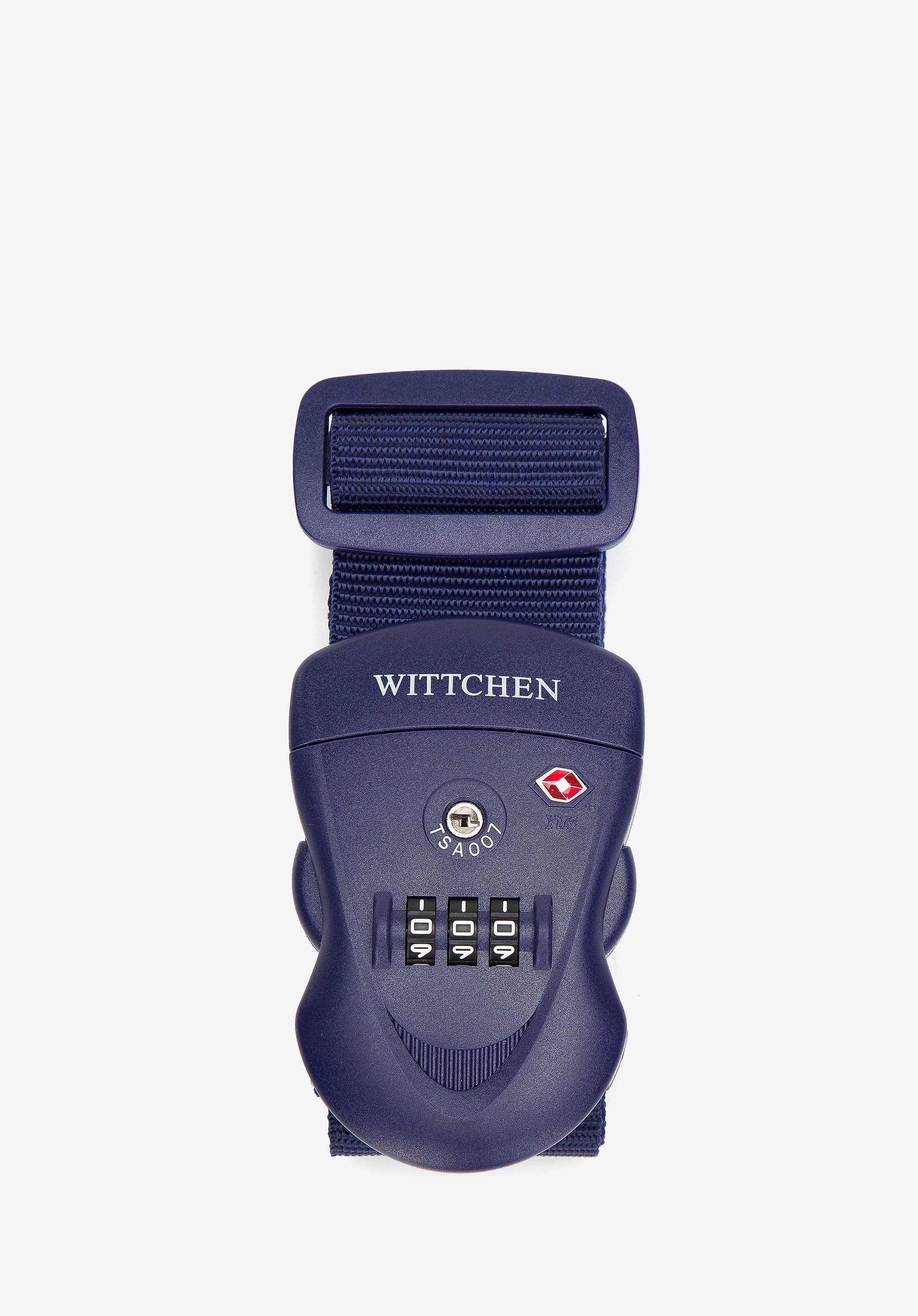 Pas zabezpieczający bagaż z zamkiem granatowy