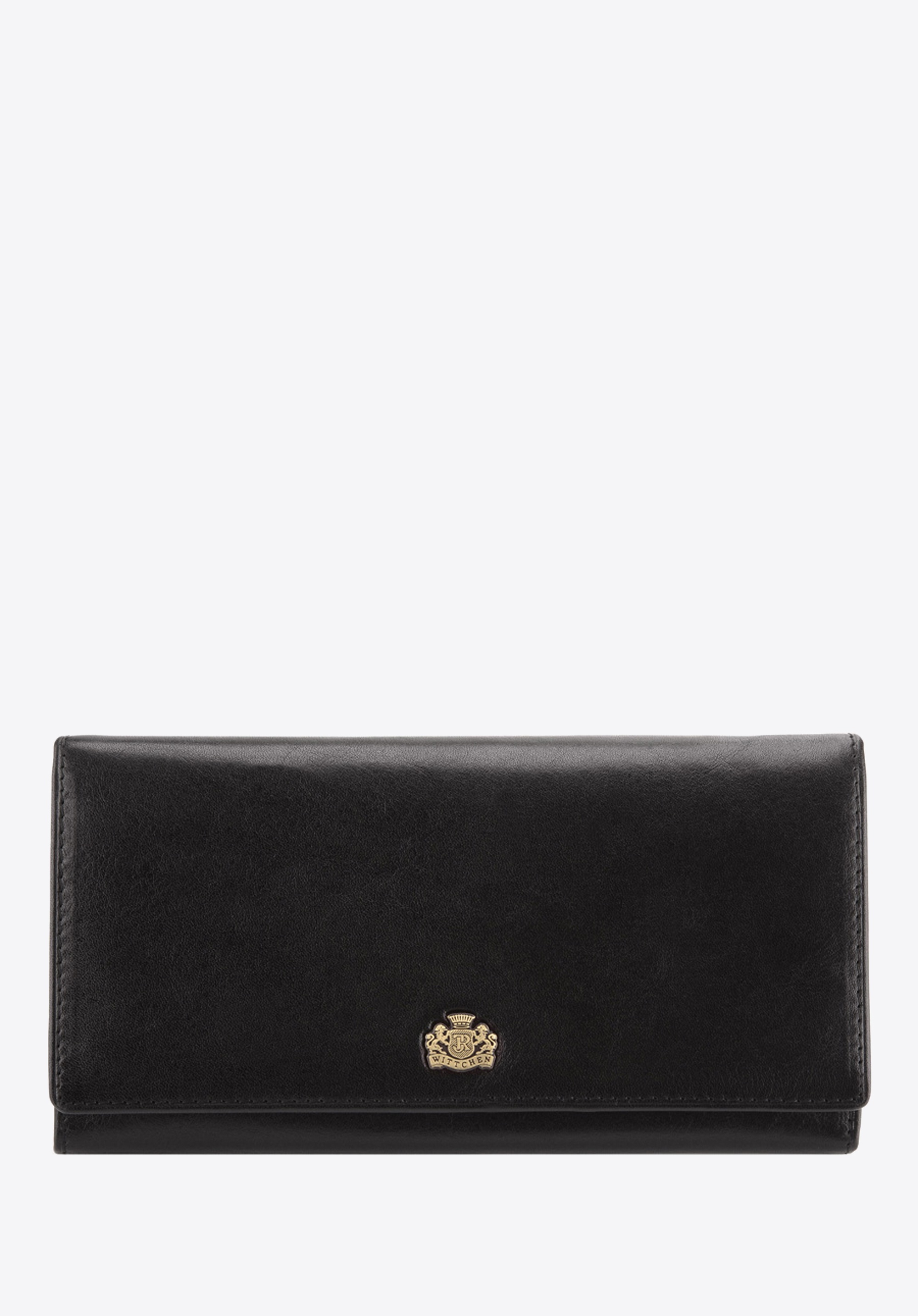 Damski portfel ze skóry z herbem duży czarny