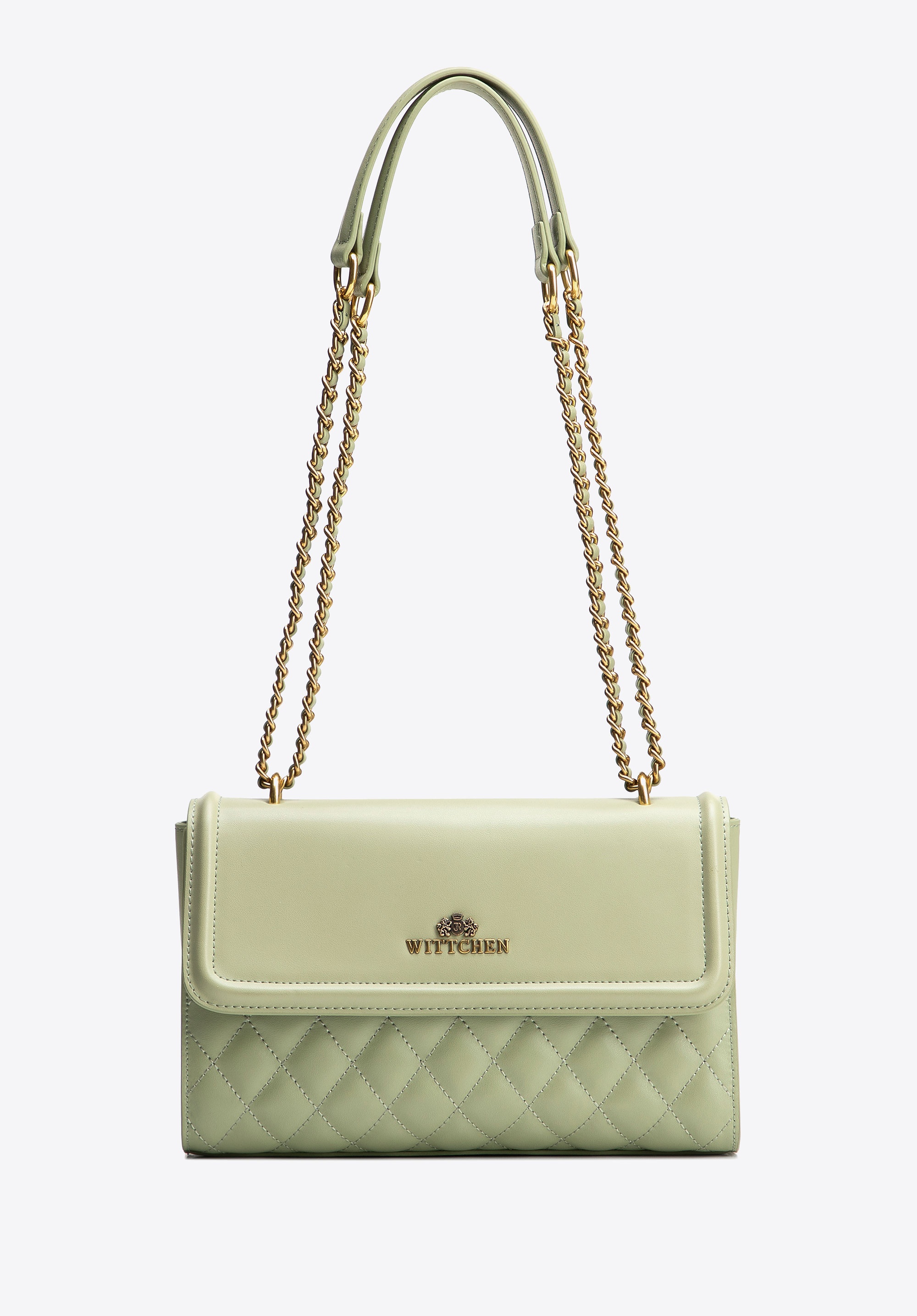 Damska listonoszka ze skóry naturalnej w pikowanie pistacjowa