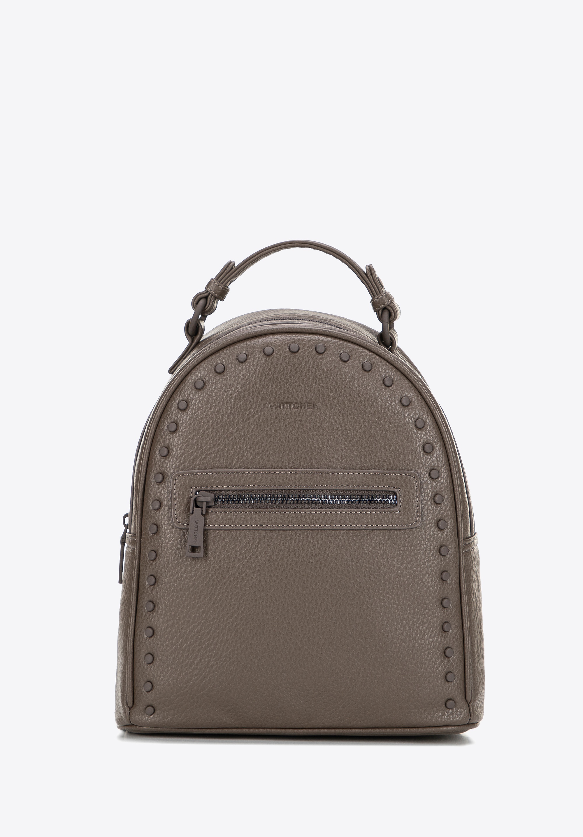 Damski plecak z imitacji skóry z jednolitymi dżetami ciemny beż