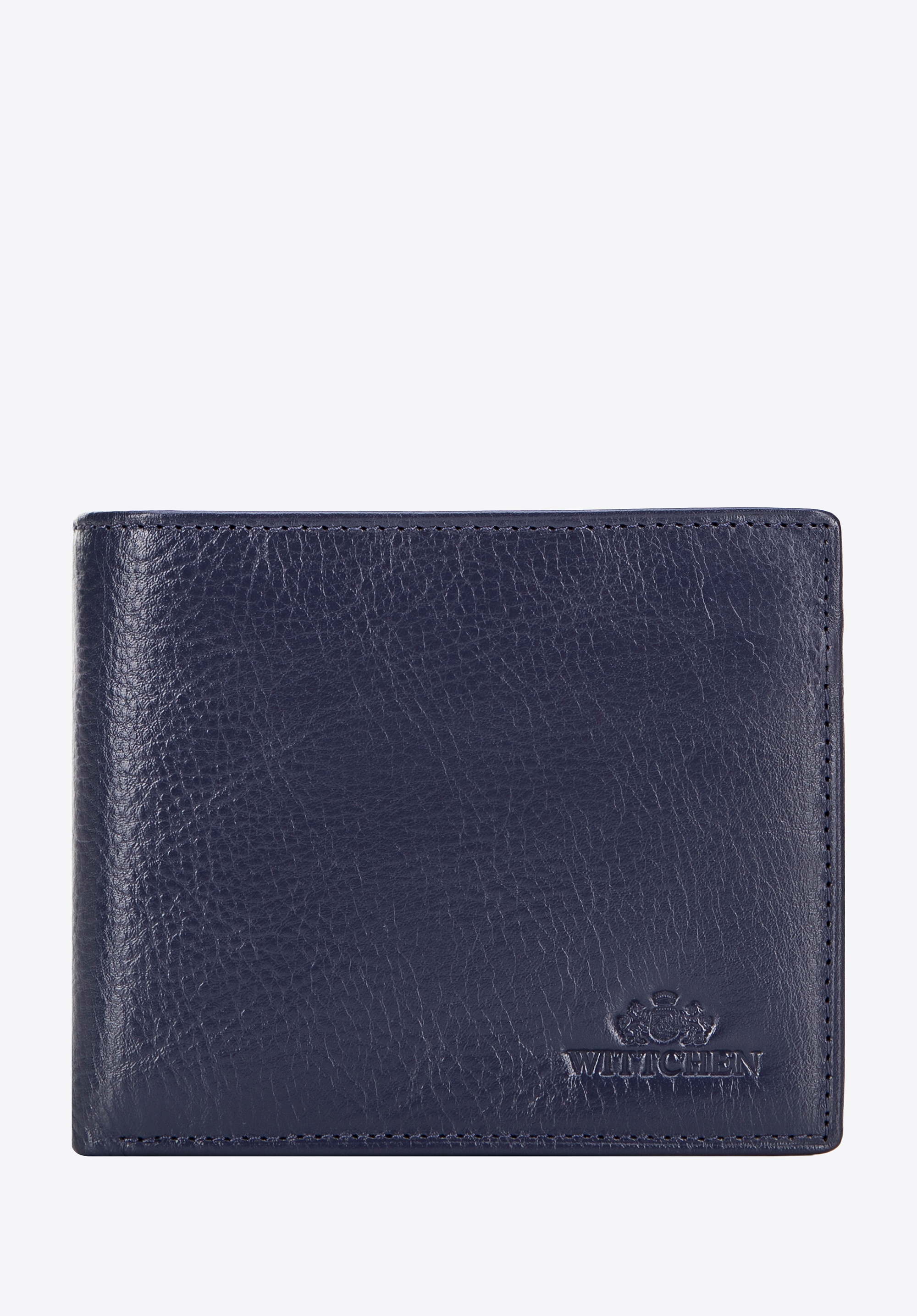 Skórzany męski portfel z rozkładanym panelem granatowy