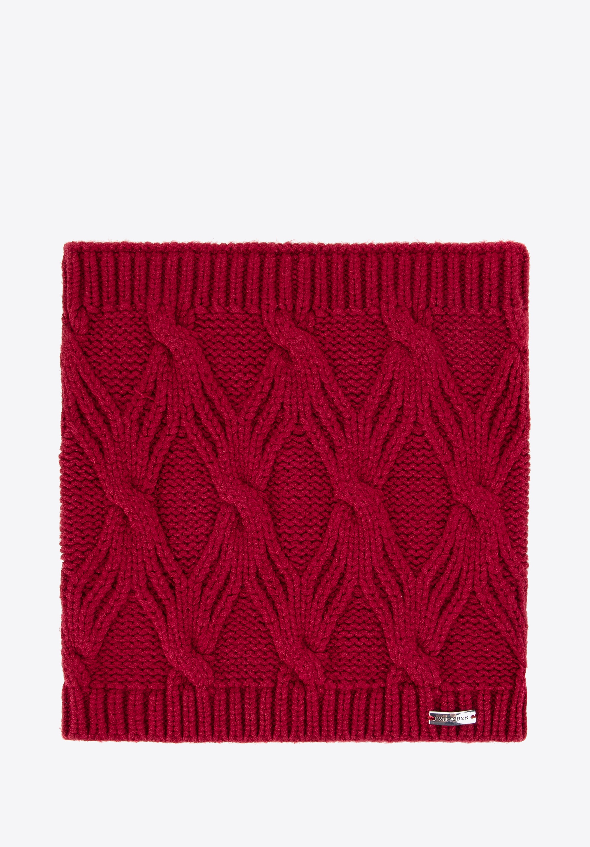 Damski komin z warkoczowym splotem bordowy