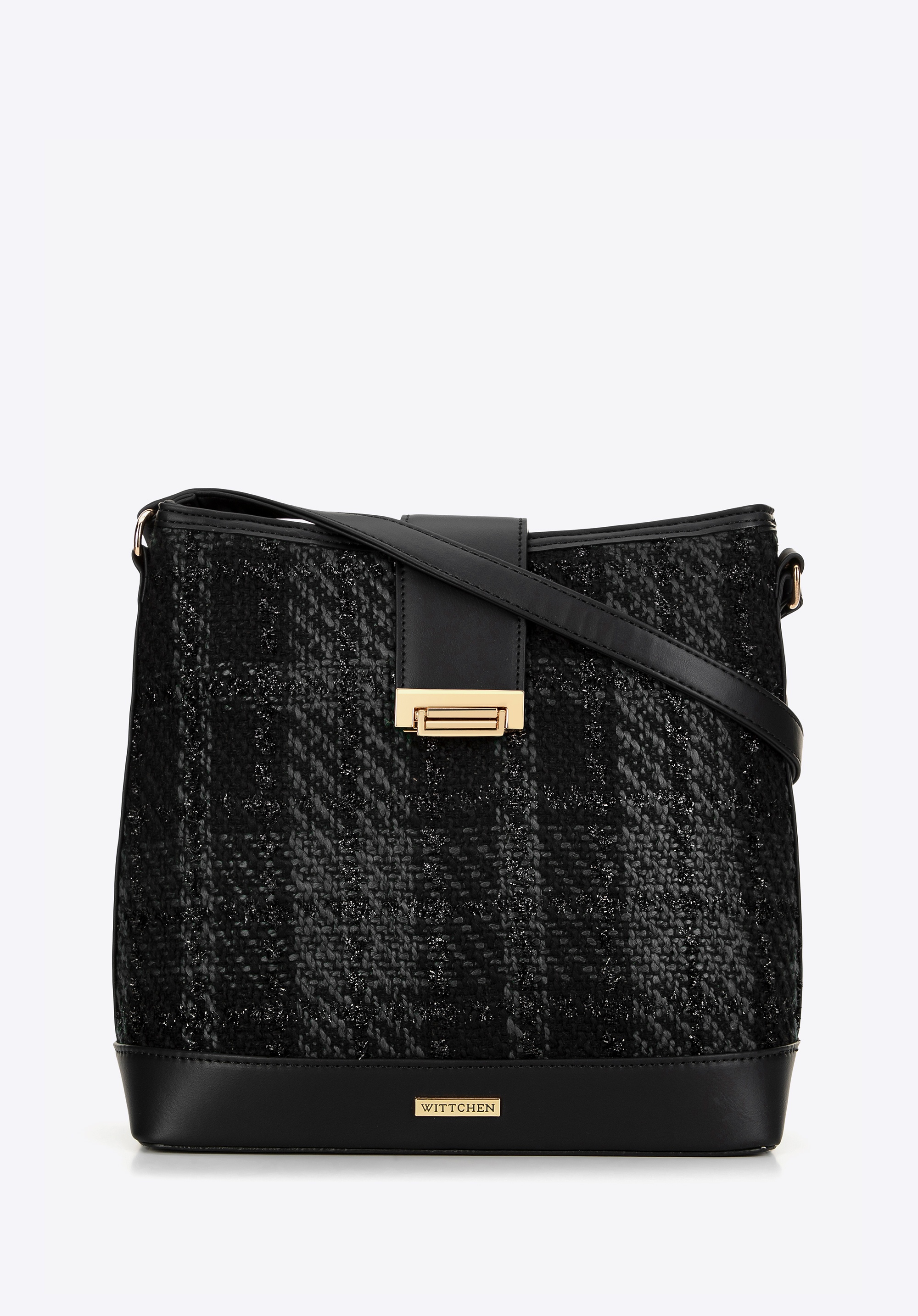 Damska torebka worek z tkaniny bouclé czarna