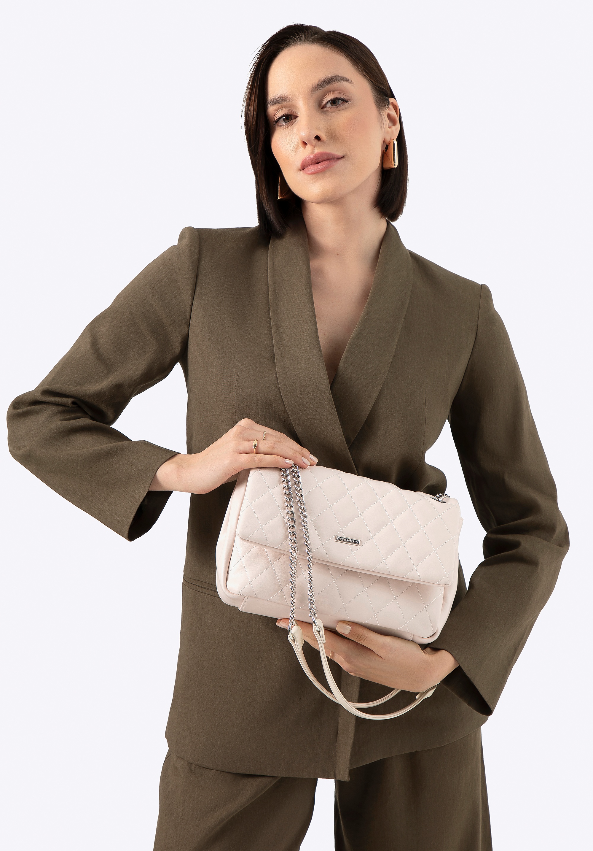 Dodatkowe rabaty - Damska listonoszka z imitacji skóry w przeszycia złamana biel