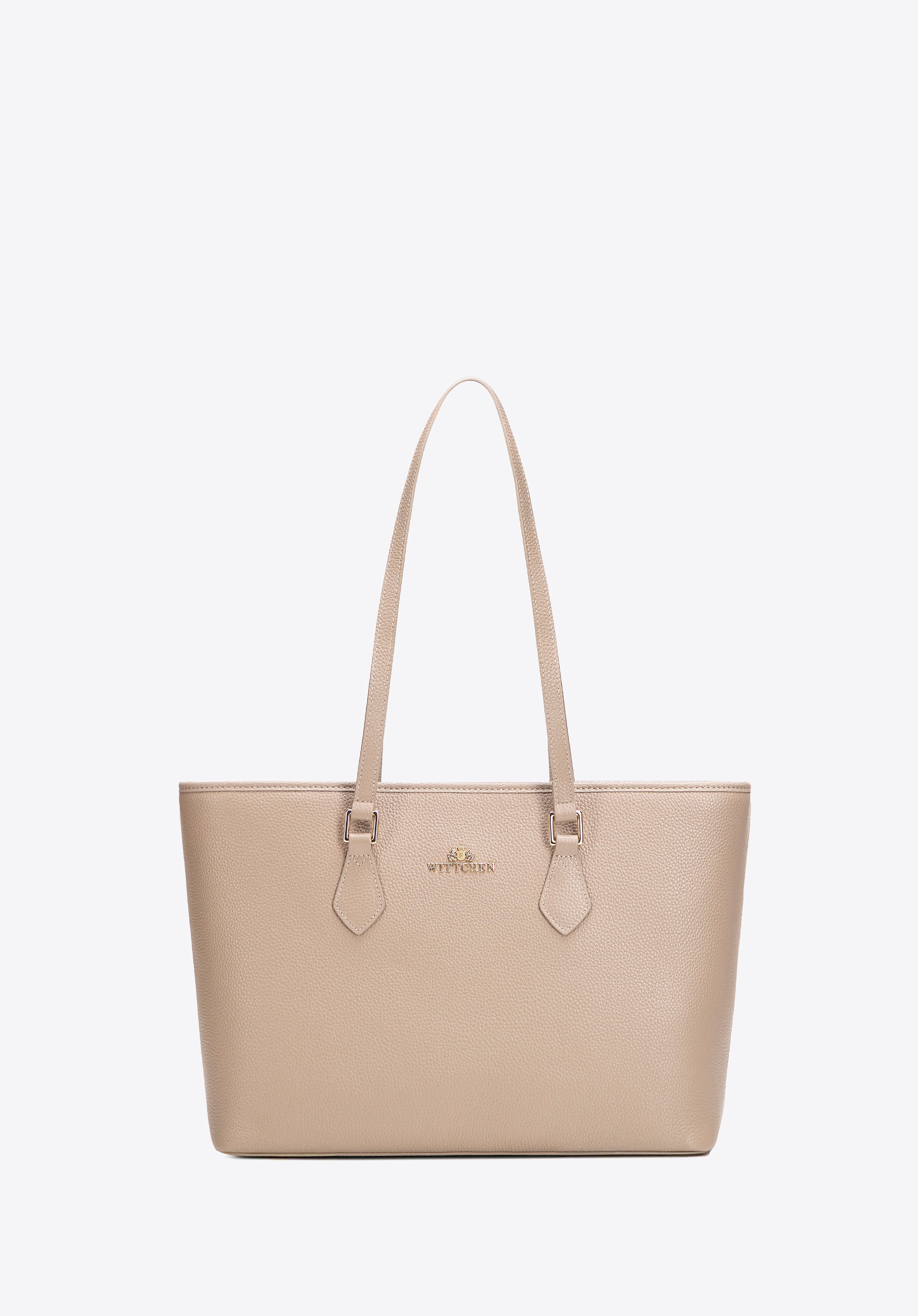 Klasyczna damska shopperka ze skóry naturalnej beżowa