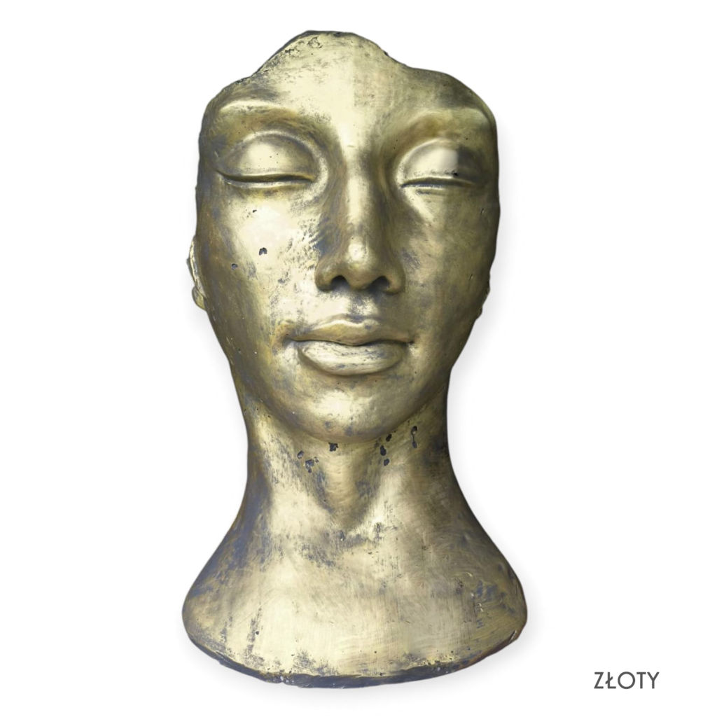 Rzeźba ogrodowa twarz kobiety 120cm XXL kolor złoty, betonowa - imponująca dekoracja ogrodowa