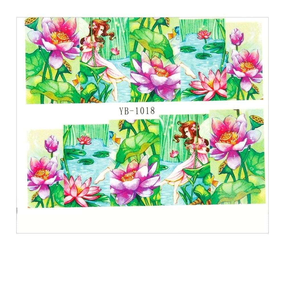 Naklejki wodne do paznokci arkusz 6,5 x 5,5 cm na 10 palców yb Nr 1018